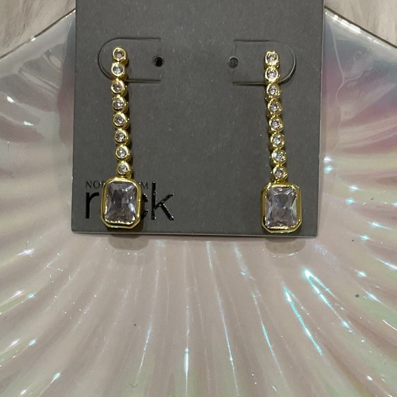 CZ Linear Drop Earrings - Picture 3 of 4